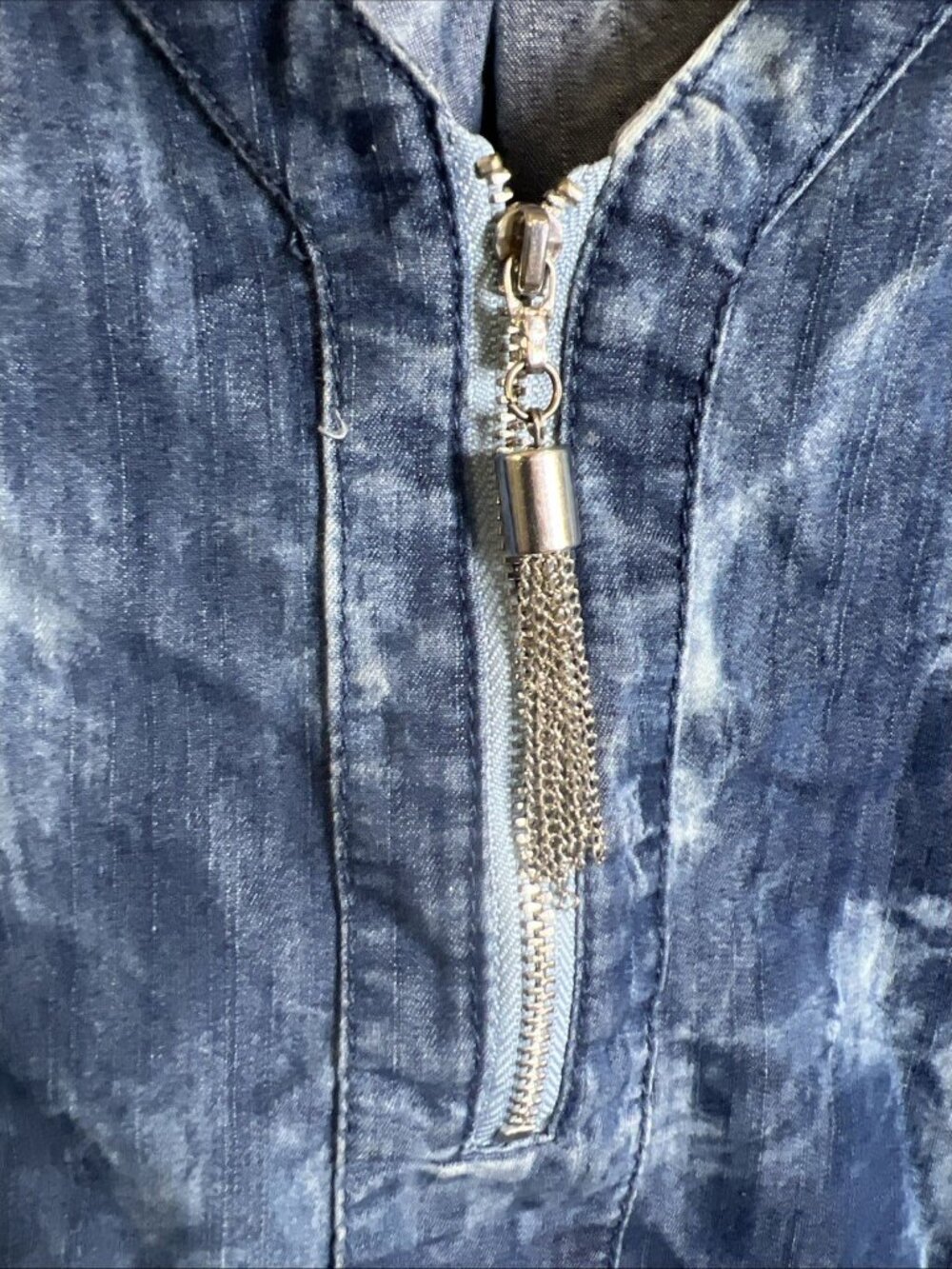 Given Kale Womens Tunic Top Sz 3X Blue Tie Dye Blouse Metal Tassel Zipper Shirt - Picture 5 of 9